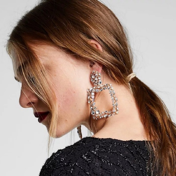 Square Crystal Earrings Chandelier Earrings - Picture 3 of 7